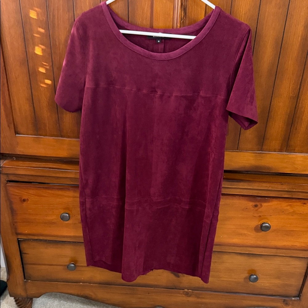 Burgundy Women's faux suede shift dress